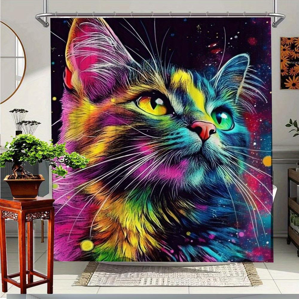 1pc Colorful Cat Shower Curtain 70.8x 70.8 Inch Vivid Cat Design Adds a Vibrant Artistic Touch To Your Bathroom Decoration