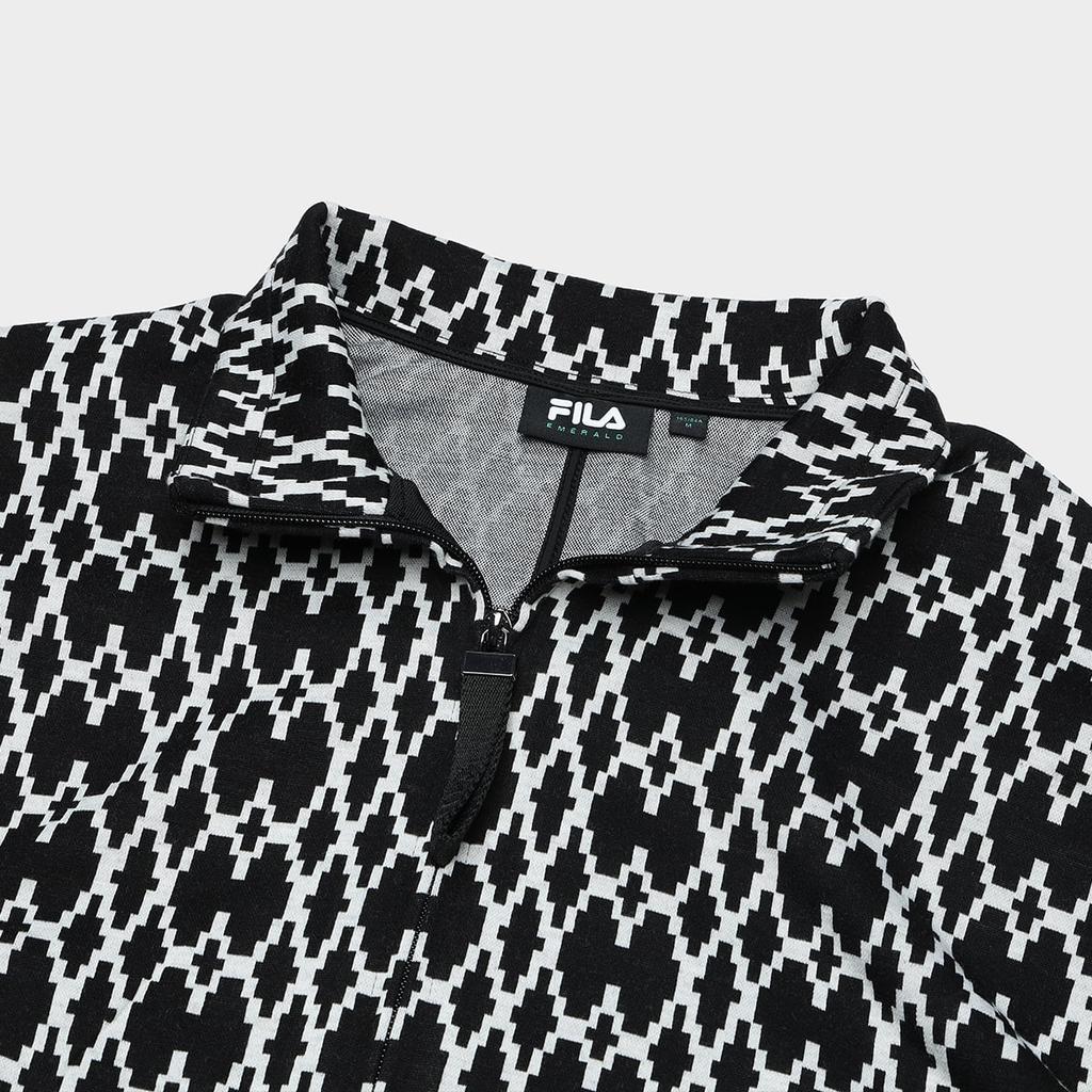 FILA Fleece Printed Polo Casual Loose Knit Jacket Women jackets Black F11W344505F-BK