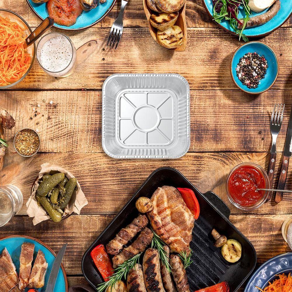 30 Stück Quadratische Heißluftfritteusen-Schalen 6/7/8/9 Zoll Aluminiumfolien-Schalen Take-away Lebensmittelbehälter Meal Prep