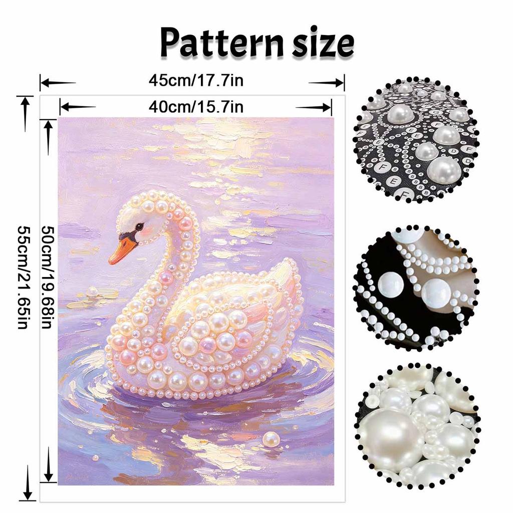 DIY Framed Pearl Painting Kit Elegant White Swan Pattern Sparkling Bead Canvas Art for Living Room Decoration Wall Hanging Craft Decor