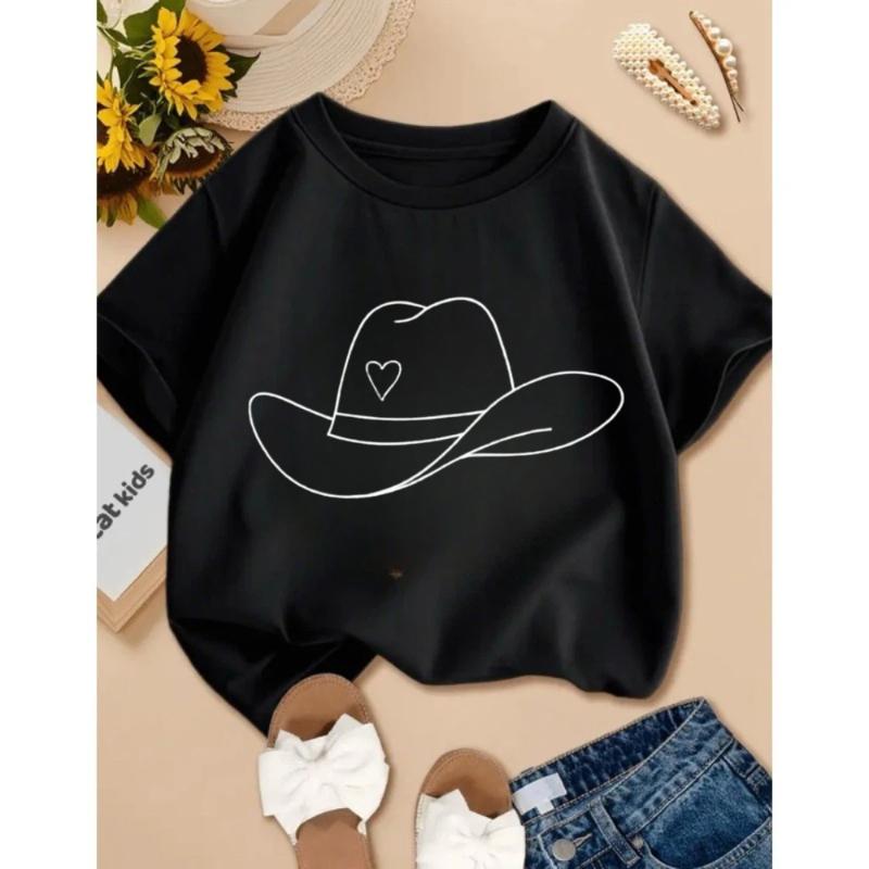 Girl's Dress Farm Girl Baseball Jacket Girl's Denim Shirt 100% Pure Cotton Hat Heart Premium Style Summer T Shirt for Kids Children