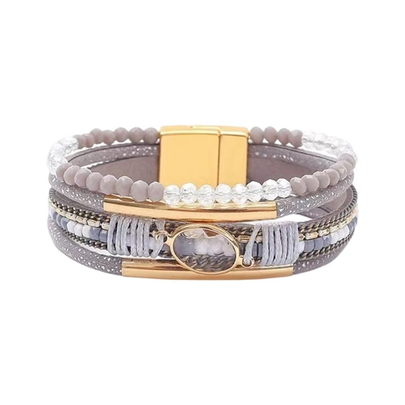 Stapelbare Kristalle Perlen Herz Lederarmband für Frauen Bohemian Handgemacht Verstellbares Armband Westliches Geschenk