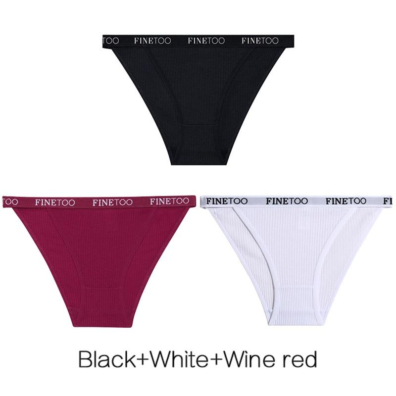 FINETOO 3Pcs/set Women's Cotton Panties Low-Rise Female Comfortable Underwear Waffle Briefs Letter Belt Underpants Lingerie New