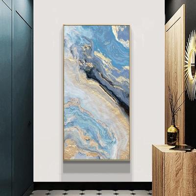 Abstract Gold Foil Canvas Poster Texture Paint Flowing Porch Decorative Painting Modern Blue Rivers Prints for Living Room Decor