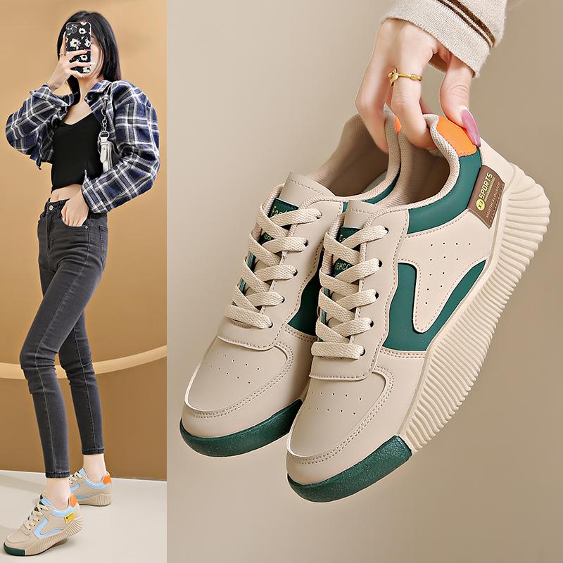 Damen PU Leder Freizeitschuhe Damen Herbst Schnür-Plateau-Sneakers Damen Dicke Sohle Laufschuhe mit weicher Sohle