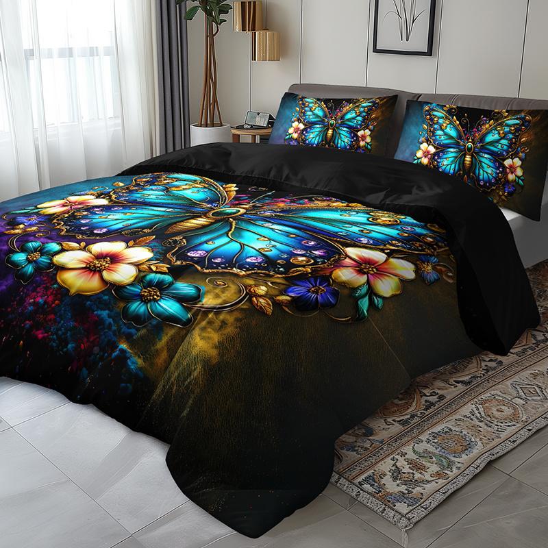 

3Pcs Bohemian Butterfly Bedding Duvet Cover Set Luxury Butterfly Bedding Quilt Set Butterfly Themed Elegant Bedroom Decor Duvet Cover Set&AU Single(140x210cm)