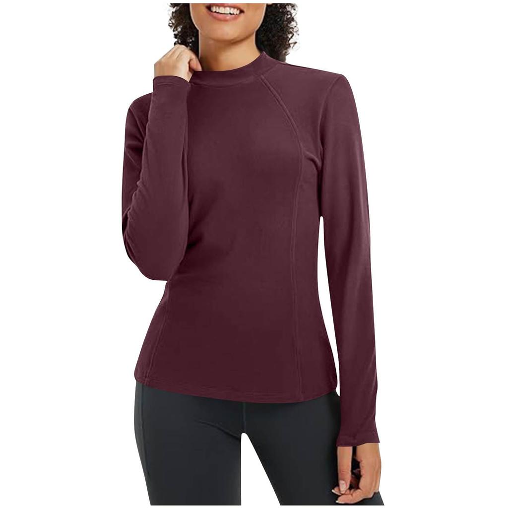 Ladies' Casual And Fashionable Solid Color Round Neck With Warm Long Sleeved T-shirt Top