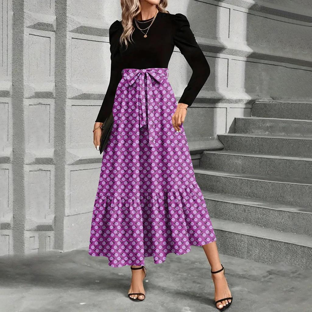 Modisches und elegantes Kleid mit Blumendruck und hoher Taille für Damen