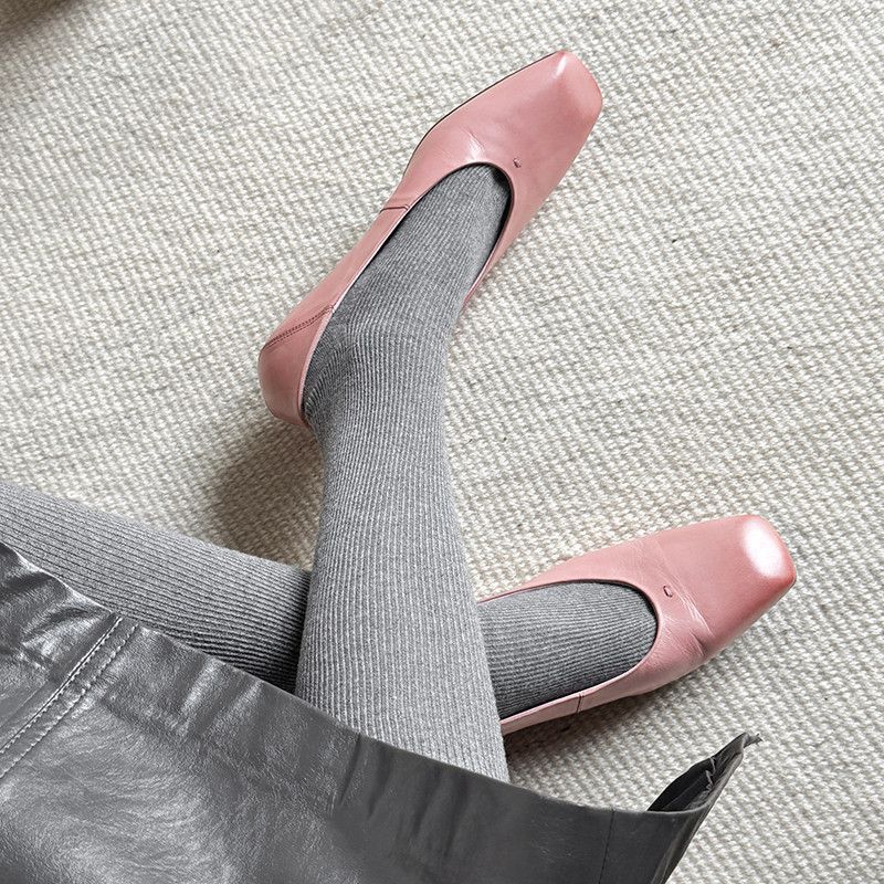 2025 Spring and Summer New Low-heeled Square-headed Shallow-mouth Grandma Shoes Women's French Thick-heeled Pink Versatile Lazy Casual Shoes