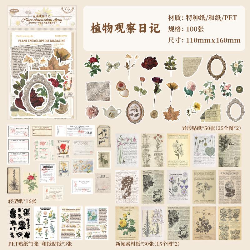 100pcs/lot Memo Pads Material Paper Belina s afternoon tea Junk Journal Scrapbooking Cards Retro Background Decoration Paper