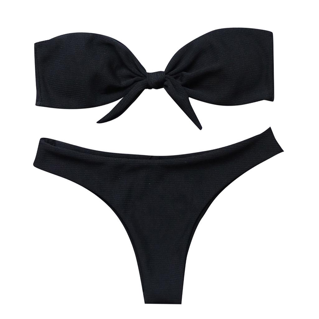 Women's Sexy Bow Tie High Cut Bandeau Bikini Set Two Piece Swimsuit