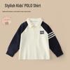 2026 Back to School Boys' Long Sleeve Polo Shirt - Children's Lapel Patchwork Top for Spring