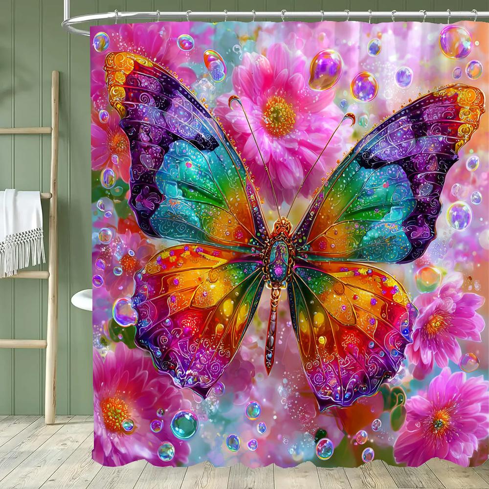 Beautiful pink butterfly pattern Shower Curtain,flowers Shower Curtain,Printed polyester fabric Bathroom Decoration Curtain W90xH180cm