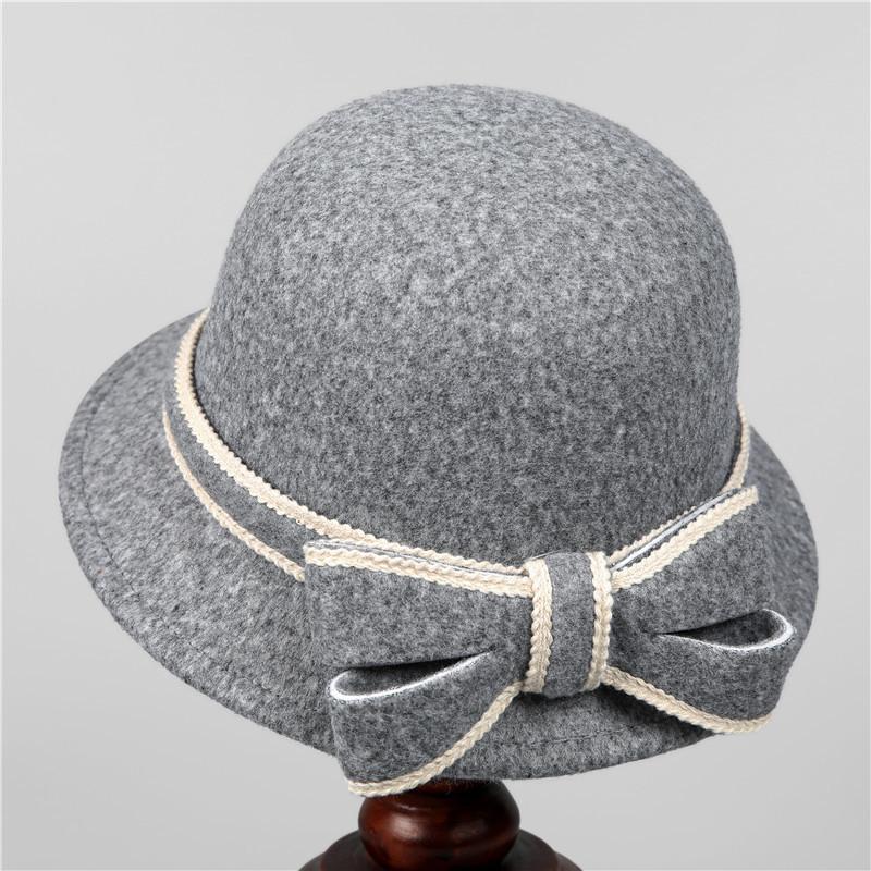 Ladies Top Hat Woolen Basin Hat Old and New Autumn and Winter Elegant Bow Fashion British Versatile Fisherman Hat