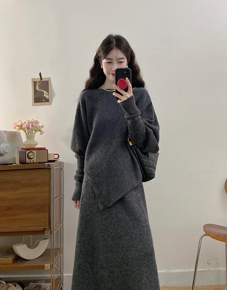 Loose Irregular Knitted Sweater Suit Women's Skirt Two-piece Set
