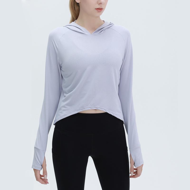 

Женская летняя накидка для йоги: Топ для тренировок с длинным рукавом, быстросохнущий, дышащий Small серый