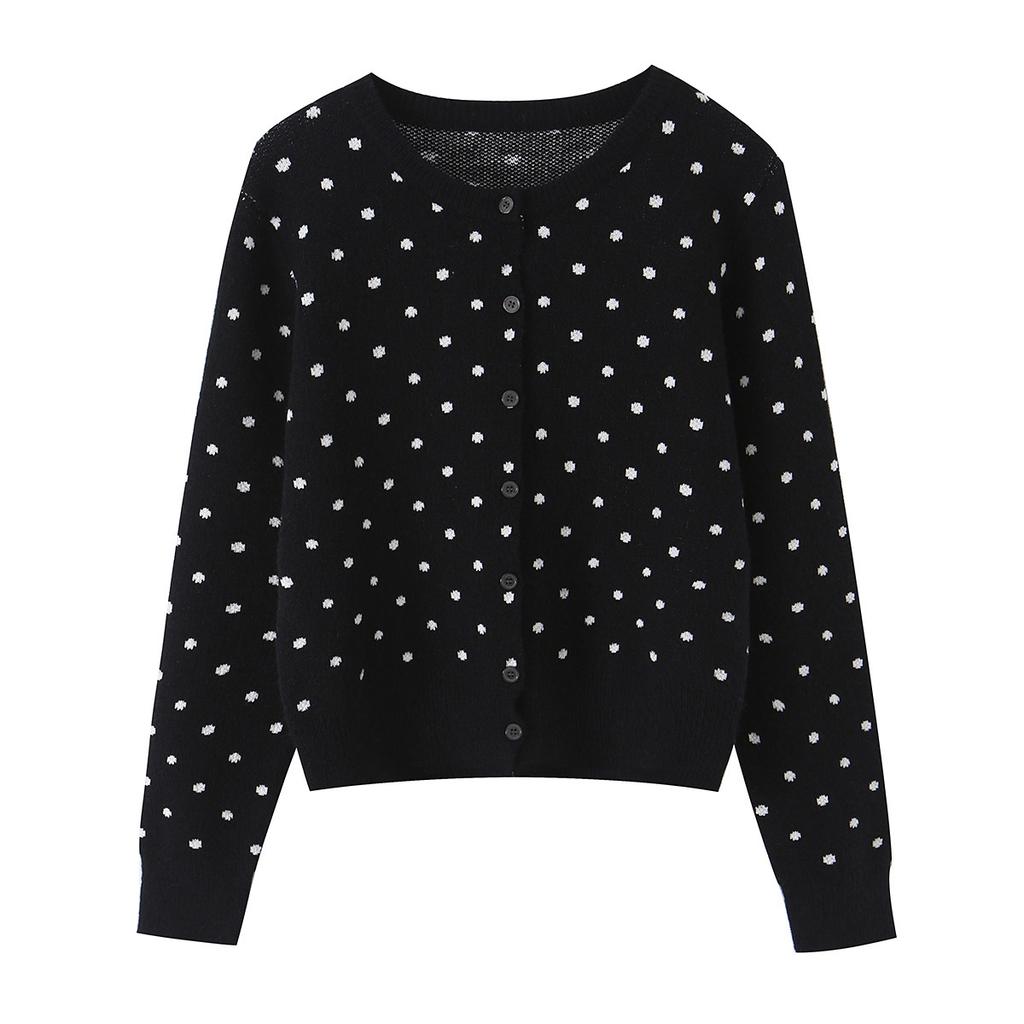 Beautiful style, wholesale women's clothing, fashionable versatile temperament casual design polka dot cardigan sweater