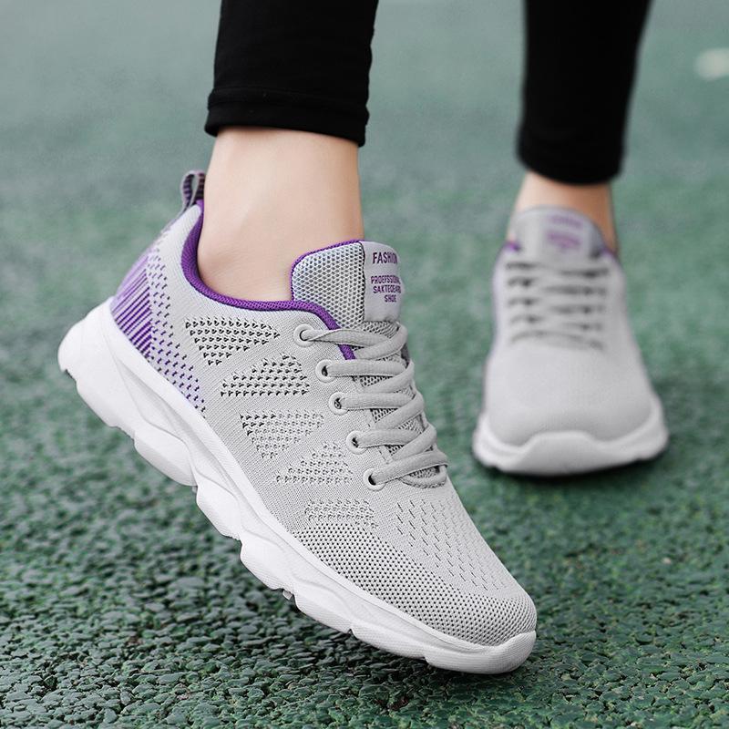 Spring and Autumn Women's Shoes Mesh Breathable Sneakers Women's Walking Casual Travel Shoes Lightweight Flying Weaving Student Running Shoes