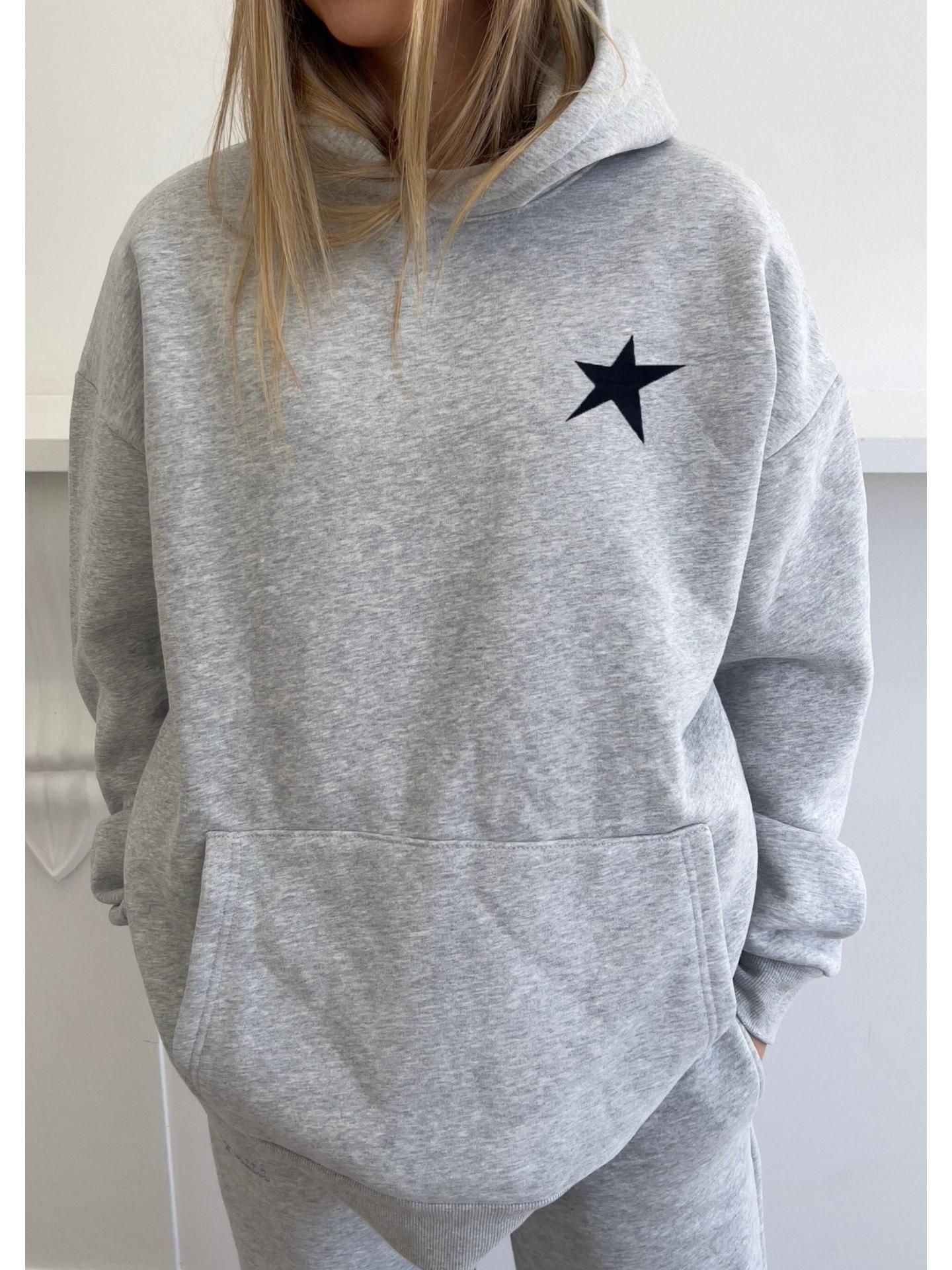 

Жіноче худі з флісовою підкладкою та принтом зірок - Колекція Осінь/Зима 2025 XS світло-сірий колір