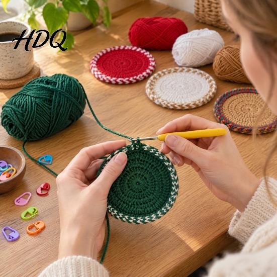 Handmade Cup Mat Christmas Bear Fruit Crochet Coaster Kit DIY Crocheting Beginner Friendly Set with Accessory Knitting Round Mug for Table