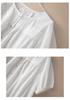White Puff Sleeve A-line Top for Women - Korean Style, Summer 2026, Round Neck, Accordion Pleats