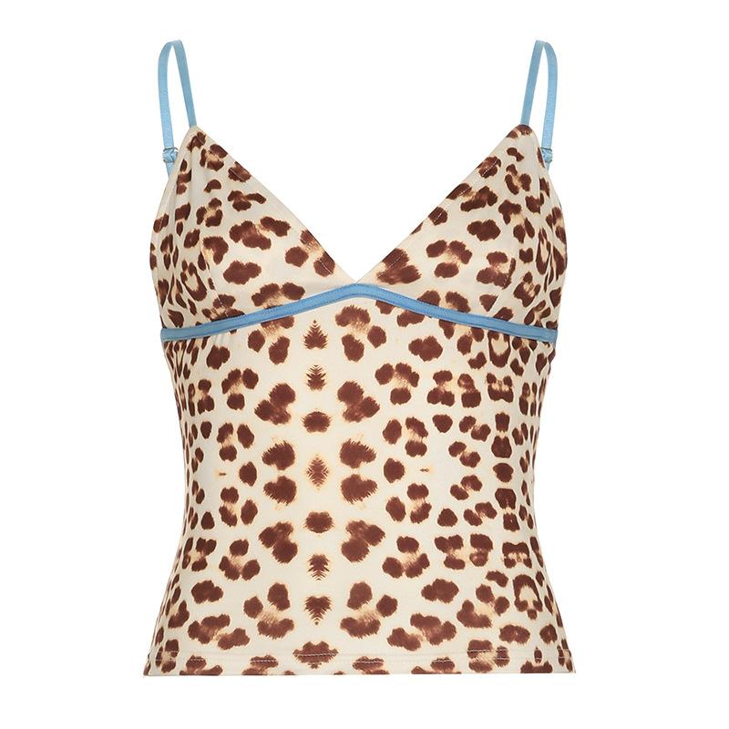 

Женский контрастный цвет V-образный вырез индивидуальный леопардовый принт халтер пикантный сексуальный халтер талия утягивающий жилет топ M коричневый