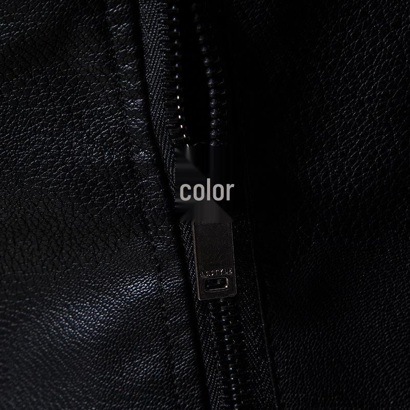 Men's Winter Lapel Leather-Fur PU Jacket - Velvet Lined Business Style