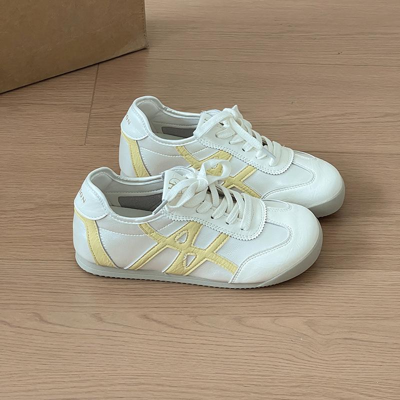 

Versatile lace-up shallow mouth German training shoes women s summer color matching retro casual non-slip sports board shoes single shoes F 35 жёлтый