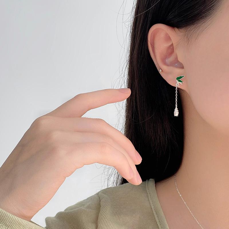Bamboo Leaf Tassel Bamboo Shoot Earrings New Chinese Style Fashionable and Versatile Literary Earrings