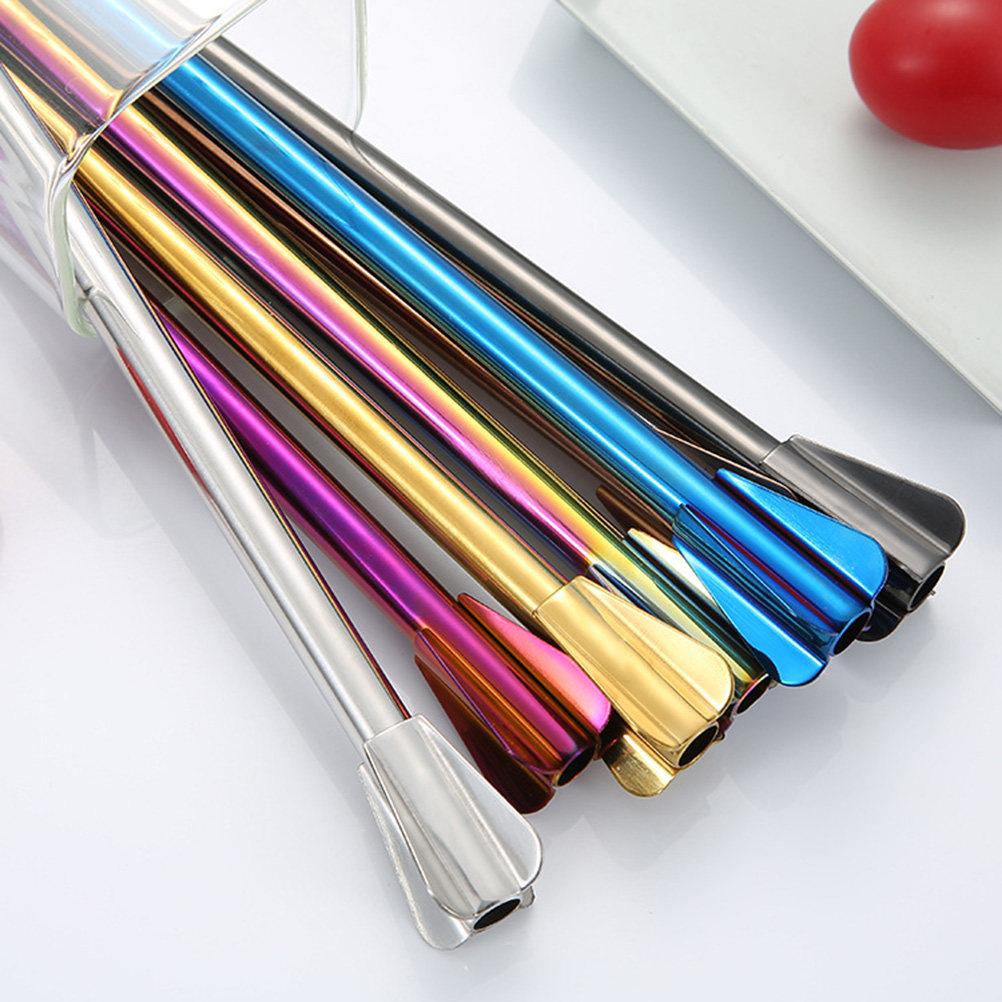 4Pcs Stainless Steel Straw Spoon Combo Washable Rustproof Reusable Stirrer Straws for Drinks Ice Cream Sundaes Office