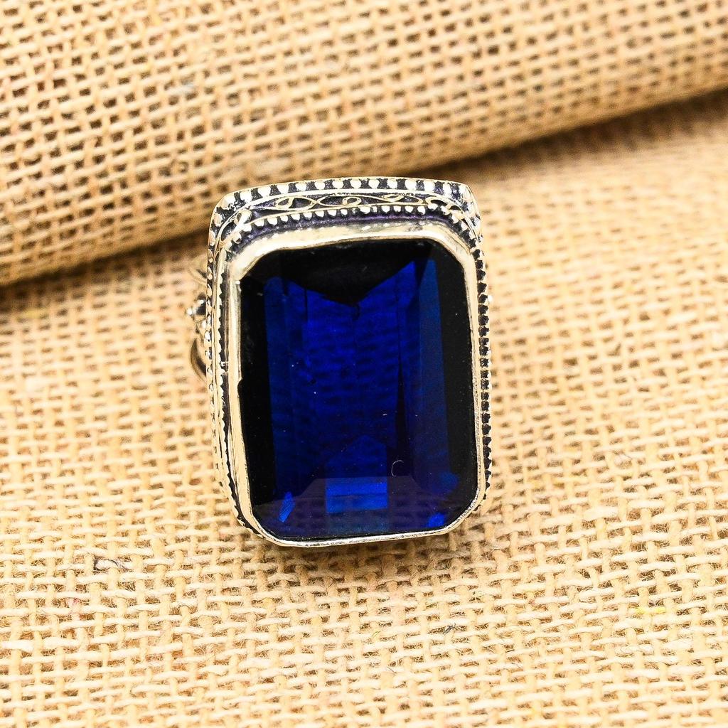 Underbar Blå Safir Ädelsten Handgjord Massiv 925 Sterling Silver Ring Smycke