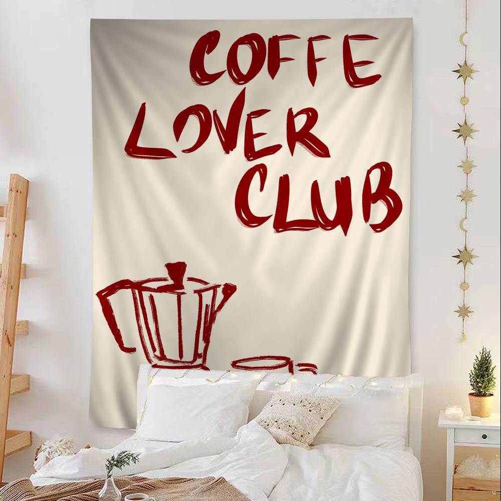 Fashion Coffee Line Anime Tapestry Hippie Flower Wall Carpets Dorm Decor Wall Hanging Home Decor