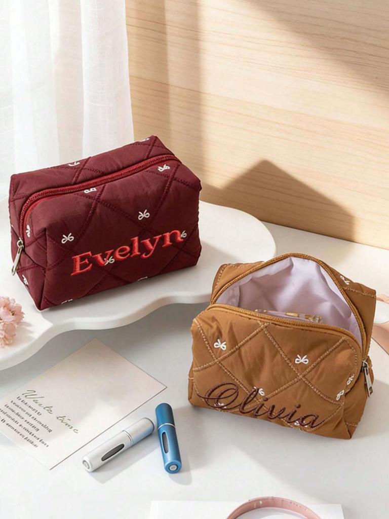 Customized Embroidered Bow Makeup Bag
