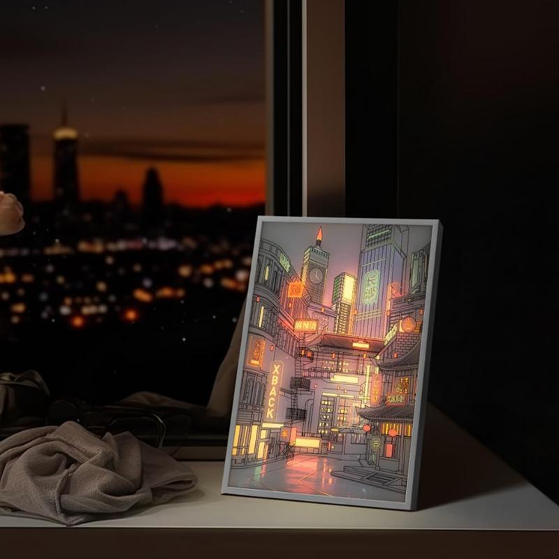 Light Up Wall Painting Dimming LED Wall Art Painting Decor Light Up City Night View Picture For Living Room Bedroom Study Room