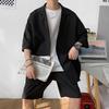 Completo estivo da uomo a 2 pezzi Giacca e Pantaloncini Vestibilità Larga Pulita Abbigliamento Maschile Camicia Corta Casual Larga