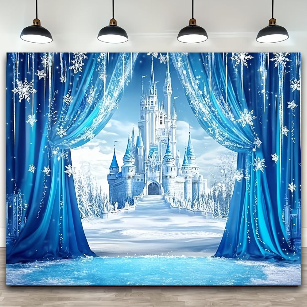1pc Charming Princess Ice Castle Photography Background - Durable polyester, perfect birthday party decoration and photo booth