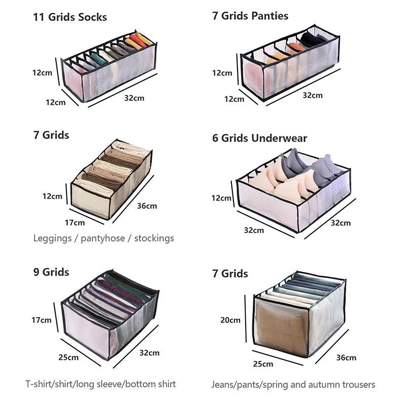 6/7/9/11 Grids Washable Jeans Compartment Storage Box Closet Clothes Drawer Mesh Separation Box Stacking Pants Storage Artifact