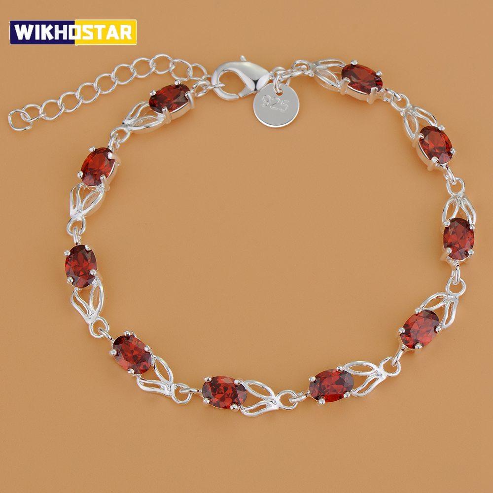 925 Sterling Silver Bracelet Red Zircon High Quality Romance Chain For Women Fashion Engagement Party Wedding Jewelry Gift