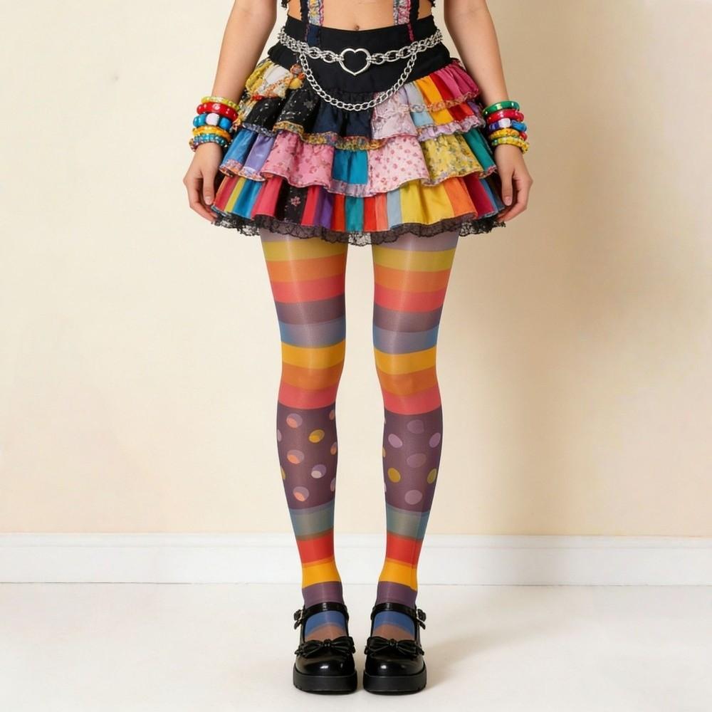 Seamless Colorful Stripes Stockings Elastic Gradient Color Tights Rainbow Pantyhose Girl