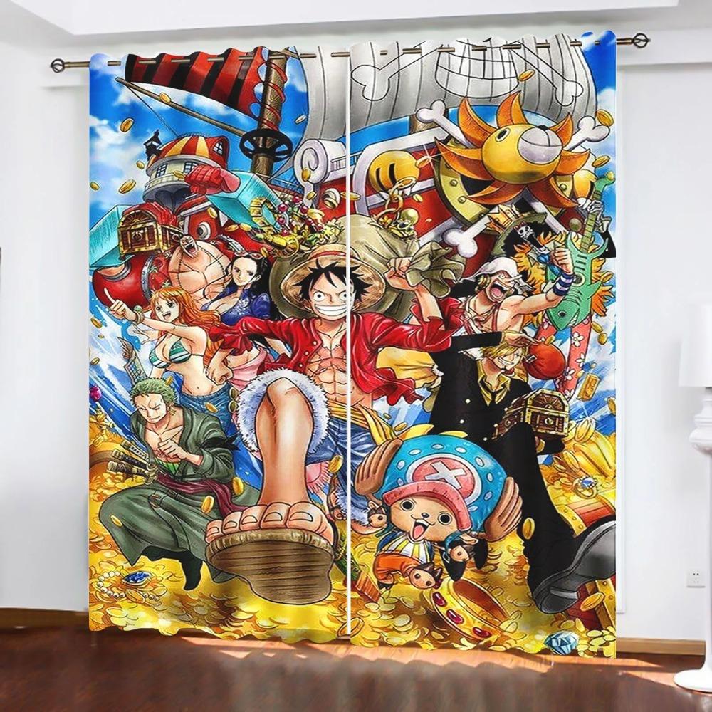 Cortina de Dibujos Animados Residencia de Monkey D Luffy One Piece Estampado Lindo Cortinas para Ventana con Filtrado de Luz Sala de Estar Dormitorio Protección contra el Calor y el Sol