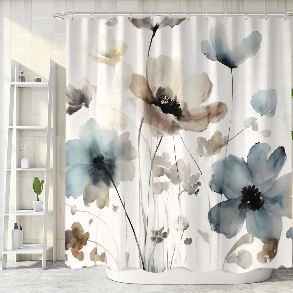 Watercolor Floral Shower Curtain Modern Home Bathroom Decorative Fabric Waterproof Shower Curtain 90x180cm