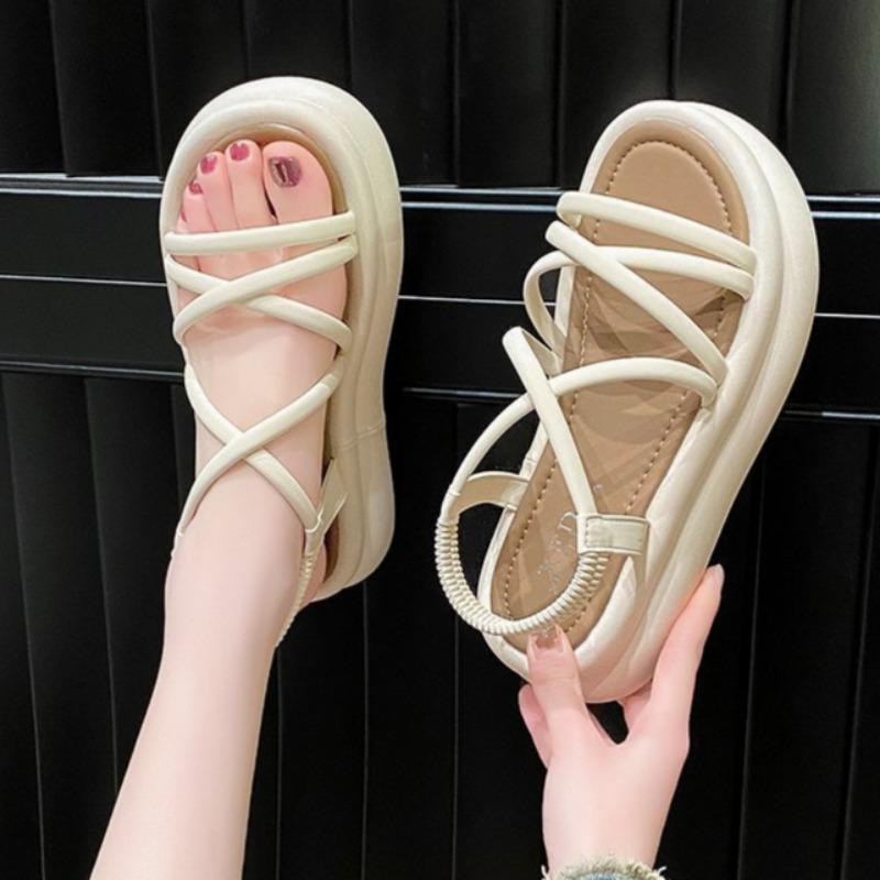 Letnie nowe proste sandały na grubej podeszwie typu muffin