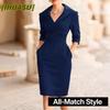 Fashion Summer Spring Solid Color Print Long Sleeve V-Neck  Casual Dresses