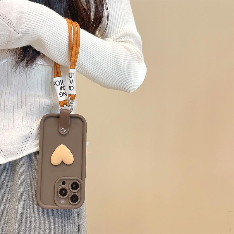Apple 17Promax Mobile Phone Case Anti-Drop Portable Rope Love Iphone16 Camellia Fine Hole All-Inclusive Silicone Soft