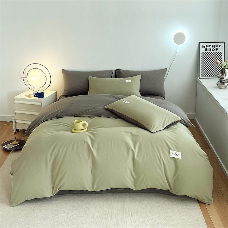 Washed Cotton Single Bedding Set Dormitory 150x200cm Bed Sheet Duvet Cover Pure Color Modern Minimalist