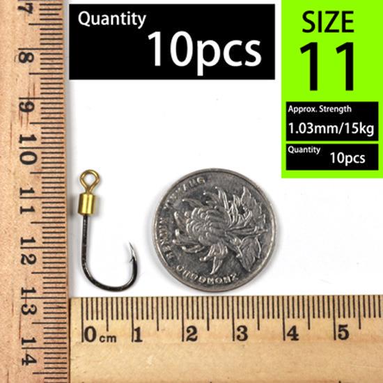 

Bimoo 10шт Вращающийся рыболовный крючок с поворотным высокоуглеродистой сталью #11