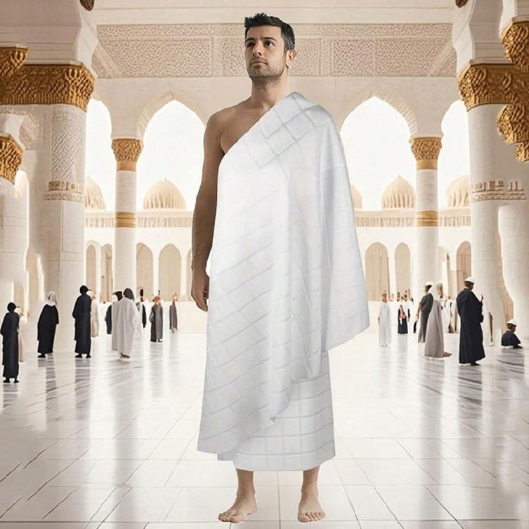 Natural  Ehram Ahram Hajj and Umrah Towel Set Ihram for Men 110×210 Cm (43×82.68 In) Islamic Clothing Ihram Towel Set