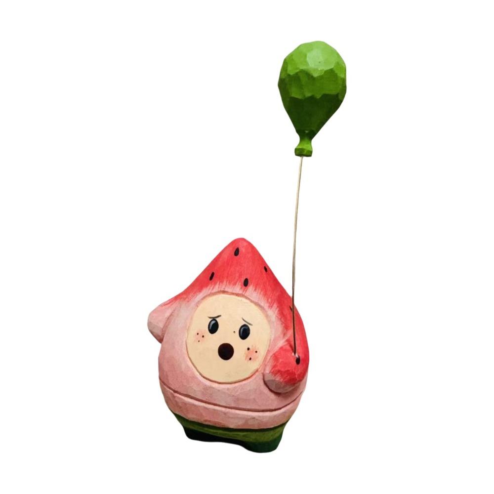 Cute Cartoon Watermelon Man Ornament Mini Decorative Cartoon Figurines Fruit Shape Wood Carving Ornament Office Display