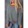 Høst kvinners rund hals stripete Clashing langermet uformelt topp
