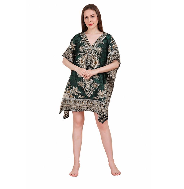 TreegoArt Fashion Women's Polyester Short Kaftan Caftan Printed Adjustable Boho Dress Nightwear Maxi Gown